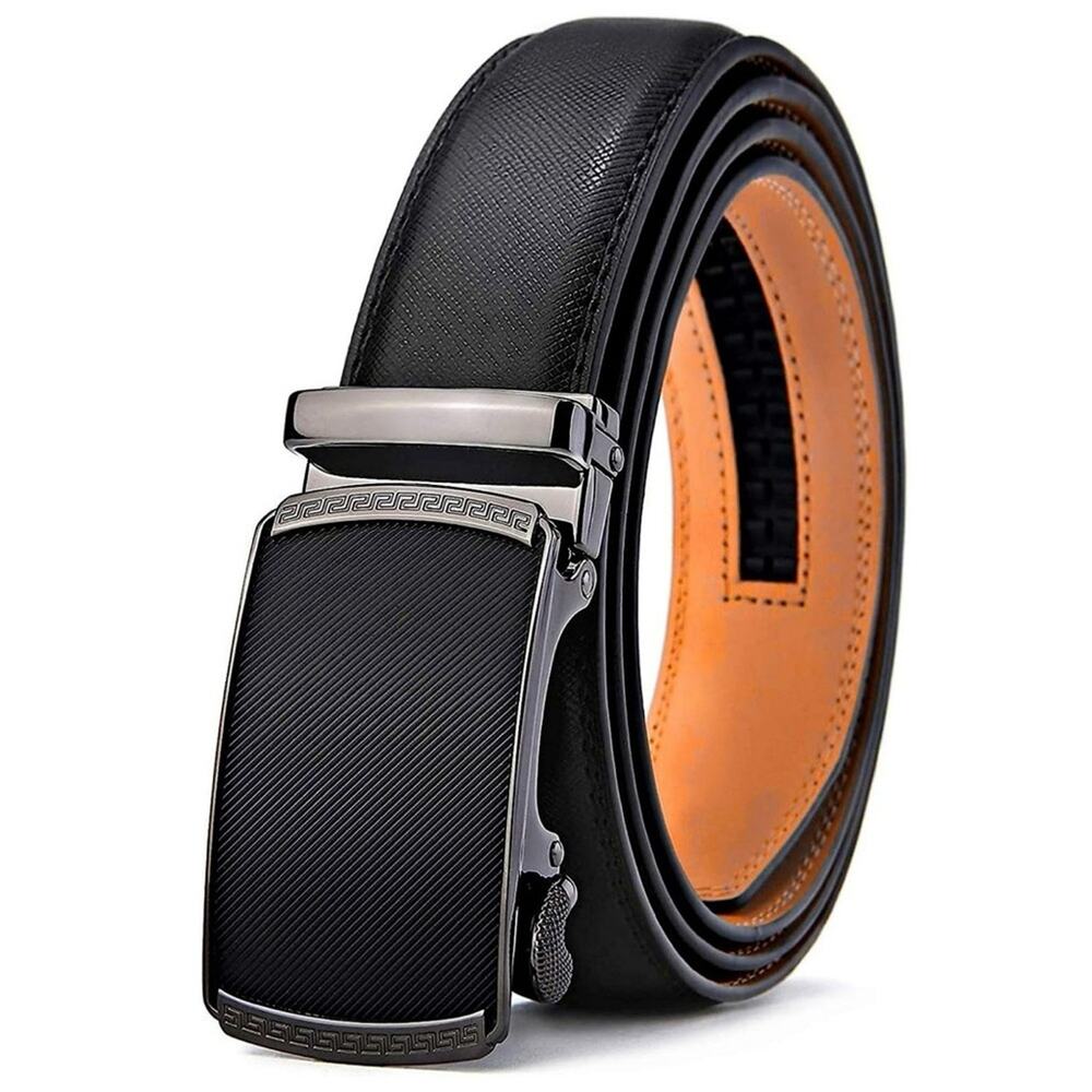New MARK FRED Men's Solid Buckle Leather Belt with Automatic Ratchet Size 28-52